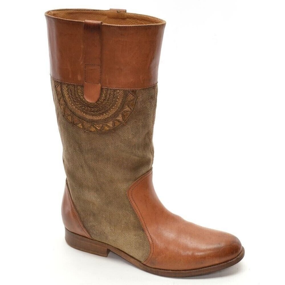 Pane Tulipani Brown Leather & Canvas Riding Boots 38